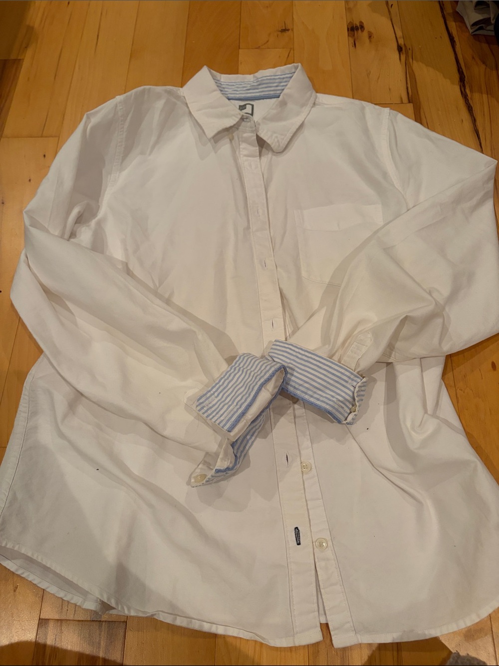 jcpenney White Button-Down Shirt with Blue Stripe Trim